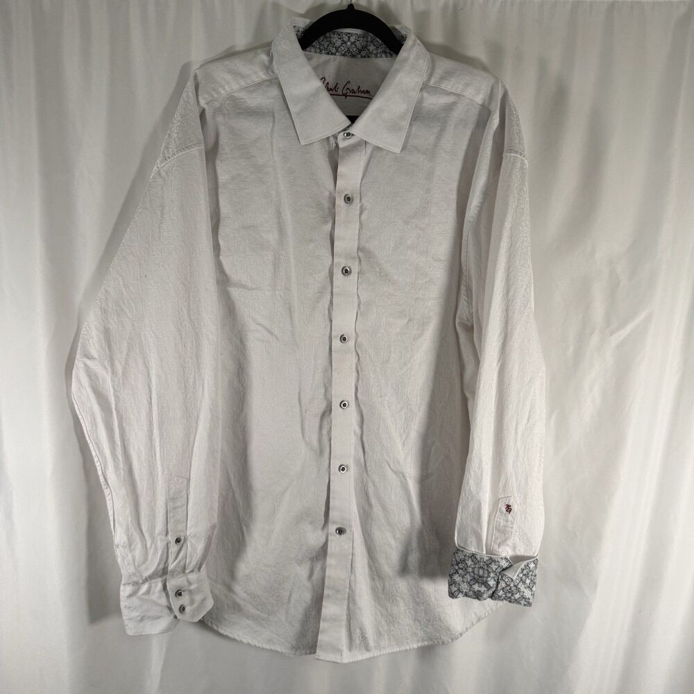 Robert Graham Dress Shirt Men's 3XL White Paisley Print Button Up Long Sleeve